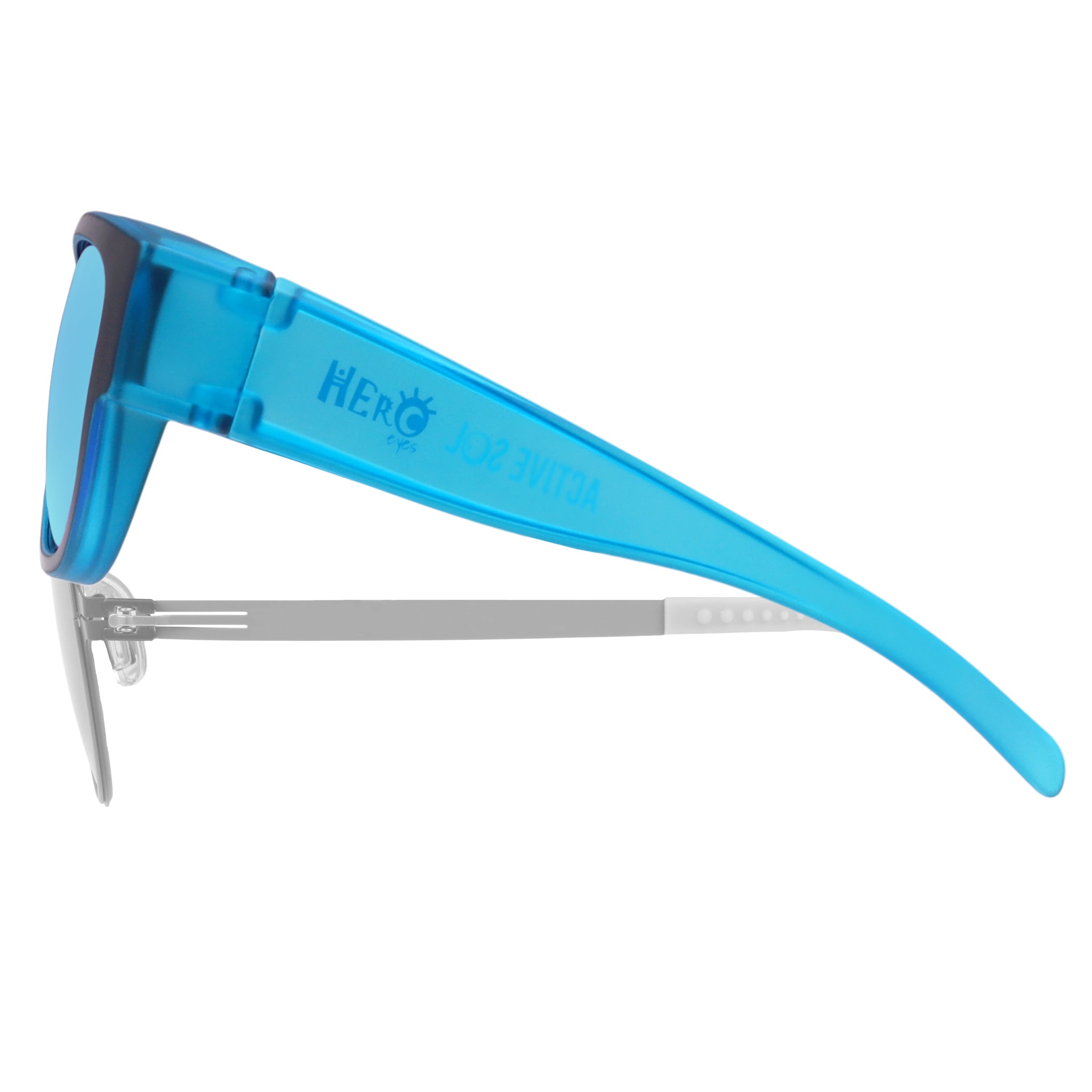 Kinder-Überzieh-Sonnenbrille HERO EYES, 5 – 10 Jahre , Blau verspiegelt , Brillenträger Jungen Lotus-Effekt Mädchen New Polarisiert Unisex UV400 Überzieh-Sonnenbrille