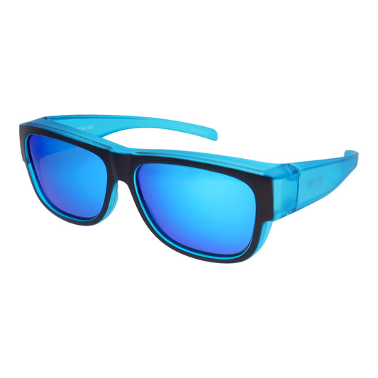 Kinder-Überzieh-Sonnenbrille HERO EYES, 5 – 10 Jahre , Blau verspiegelt , Brillenträger Jungen Lotus-Effekt Mädchen New Polarisiert Unisex UV400 Überzieh-Sonnenbrille